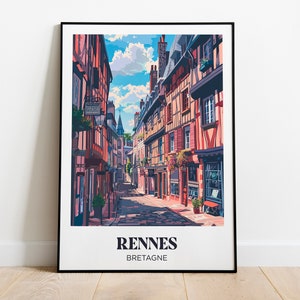 Poster de viagens Rennes, Bretanha, Côtes-d'Armor, Finistère, Morbihan, Ille-et-Vilaine - Ilustração Rennes Bretanha - Poster Rennes Bretanha