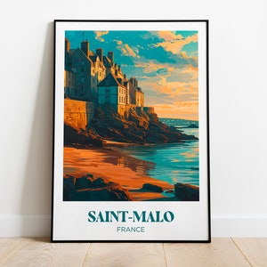 Poster di viaggio Saint-Malo, Bretagna, Côtes-d'Armor, Finistère, Morbihan, Ille-et-Vilaine - Illustrazione - Poster di viaggio retrò