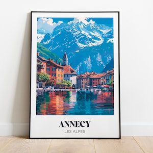 Poster di viaggio di Annecy, Francia, illustrazione di Annecy, poster di viaggio di Annecy, decorazione murale di Annecy, regalo di Annecy