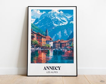 Mont-Blanc Travel Poster,French Alps Wall Art Print,Mountain Painting Illustration,Printable French Alps Watercolor Home Decor