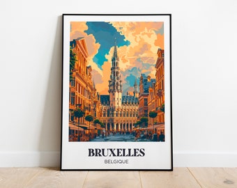 Affiche voyage Bruxelles, Belgique - Illustration Bruxelles - Poster de voyage Bruxelles - Décoration murale Bruxelles