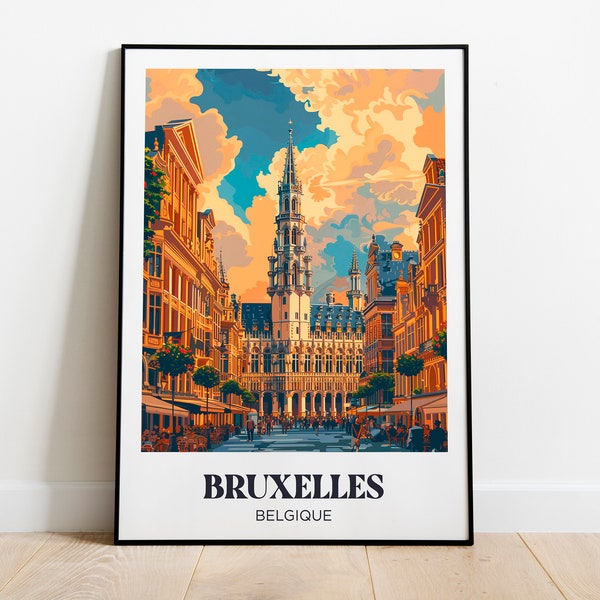 Affiche voyage Bruxelles, Belgique - Illustration Bruxelles - Poster de voyage Bruxelles - Décoration murale Bruxelles