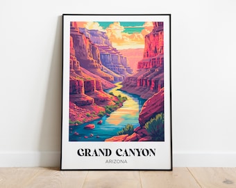 Póster de viaje al Gran Cañón, Estados Unidos, ilustración del Gran Cañón, póster de viaje al Gran Cañón, regalo de viaje al Gran Cañón, Arizona