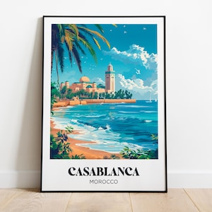 Poster di Casablanca, illustrazione di Casablanca, poster di viaggio di Casablanca, stampa del paesaggio marocchino, regalo di viaggio di Casablanca
