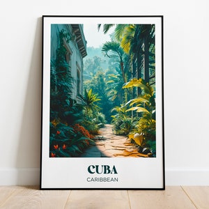 Reiseplakat Kuba, Tropen & Palmen, Dschungeldekoration, tropische Dekoration - Illustration - Vintage Retro-Reiseplakat
