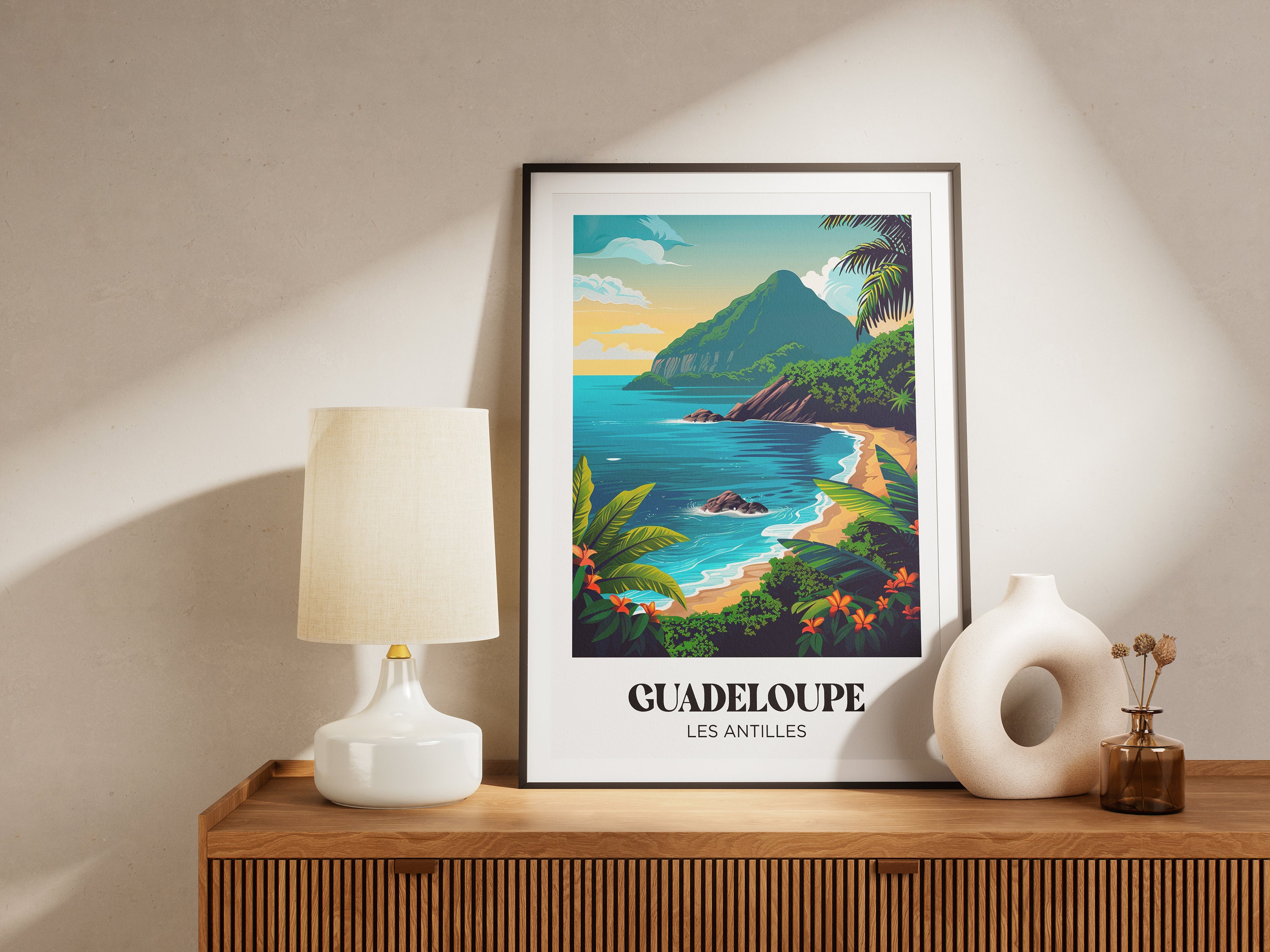 Poster Vintage Guadeloupe - Décoration Murale Voyage 50 X 75 Cm Pour Salon, Bureau Ou Chambre