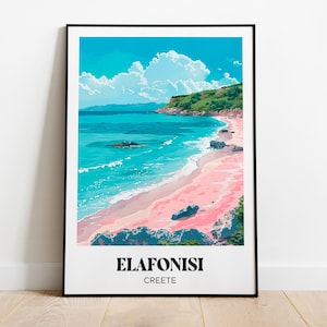 Affiche plage Elafonisi Grèce, Illustration plage Crète, Poster de voyage Elafonisi Crète, Impression plages de Crète, Cadeau voyage Crète