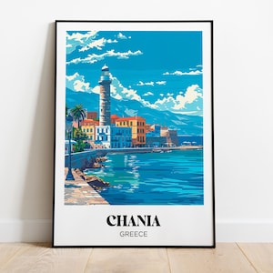 Poster di viaggio di Chania, illustrazione di Chania, poster di viaggio di Creta, stampa di Chania, regalo di viaggio di Chania, decorazione di Creta