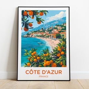 Póster de viaje Riviera Francesa, Mediterráneo, Francia - Ilustración - Póster retro vintage