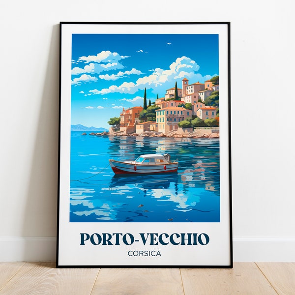 Affiche voyage Porto-Vecchio, Corse, île de beauté - Décoration Murale - Illustration