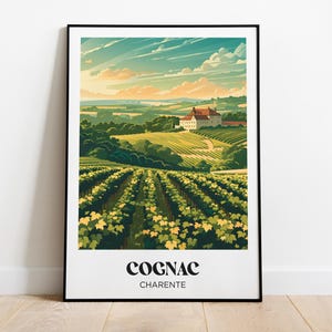 Póster de viaje de Coñac, ilustración de Coñac, póster de viaje a Francia, lámina de Coñac, regalo de viaje de Coñac, decoración de Coñac