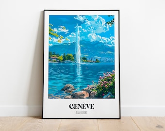 Geneva, Lake, Switzerland travel poster - Illustration - Vintage retro travel poster