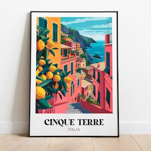 Reisposter van Cinque Terre, illustratie van Cinque Terre, reisposter van Italië, print van Cinque Terre, reiscadeau van Cinque Terre