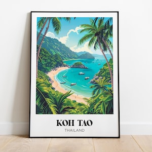 Affiche voyage Koh Tao, Illustration Koh Tao, Poster de voyage Thaïlande, Impression Koh Tao, Cadeau voyage Thaïlande, Souvenir Koh Tao