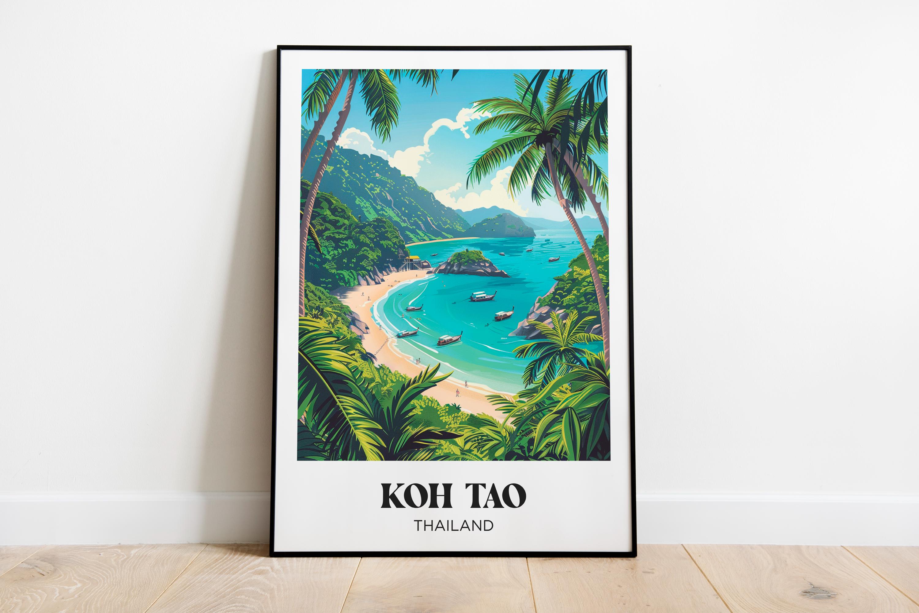 Koh Tao Travel Poster, Koh Tao Print, Thailand Illustrated Painting, Koh Tao Watercolor Decor, Thailand Gift