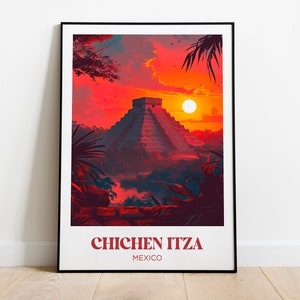 Chichen Itza Travel Poster, Mexico Wall Art Print, Chichen Itza Painting Illustration,Printable Mexico Watercolor Home Decor