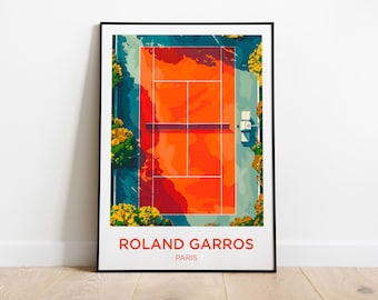 Roland Garros Poster, Tennis Wall Art Print,Tennis Painting Illustration,Printable tennis court watercolor Home Decor