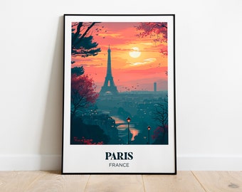 Paris Travel Poster, Eiffel tower Wall Art Print,Paris Painting Illustration,Printable France Watercolor Home Decor, Retro poster