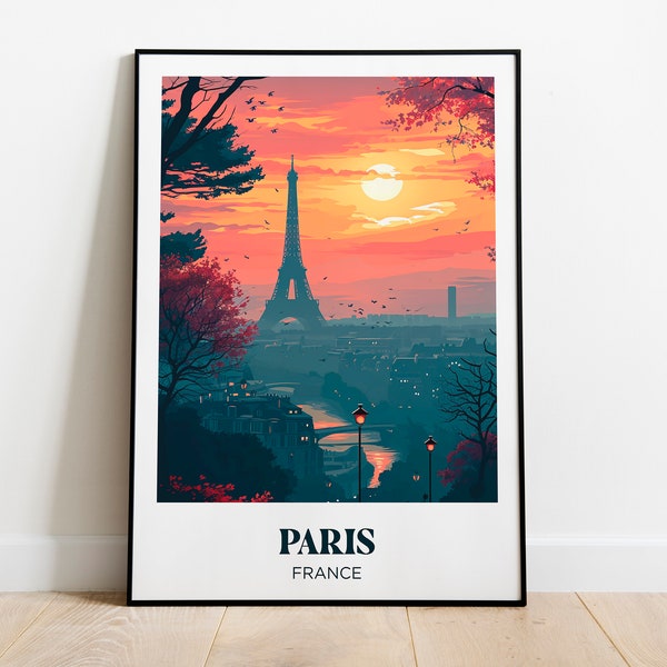 Affiche voyage Paris, Tour Eiffel, France - Décoration Murale - Illustration - Affiche retro vintage - Poster voyage