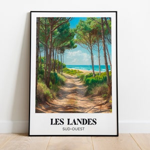 Les Landes Reiseposter - Atlantikstrand Illustration - Landes Reiseposter - Les Landes Reiseposter - Les Landes Rahmen