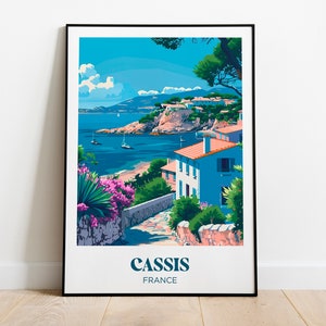 Reiseplakat Cassis, Calanques von Marseille, Mittelmeer, Frankreich - Wanddekoration - Illustration - Vintage-Reiseplakat