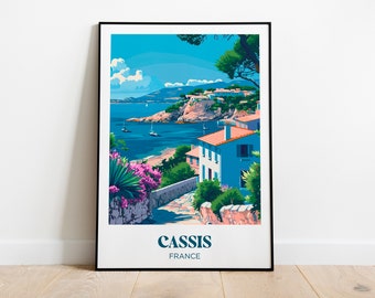 Cassis Travel Poster, Mediterranean Wall Art Print, Calanques Marseille Painting Illustration,Printable Marseille Watercolor Home Decor