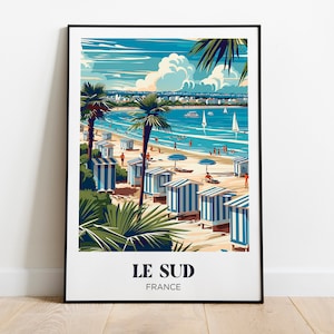Póster de viaje del sur de Francia - Ilustración del sur de Francia - Póster del sur de Francia - Póster del sur de Francia Mediterráneo