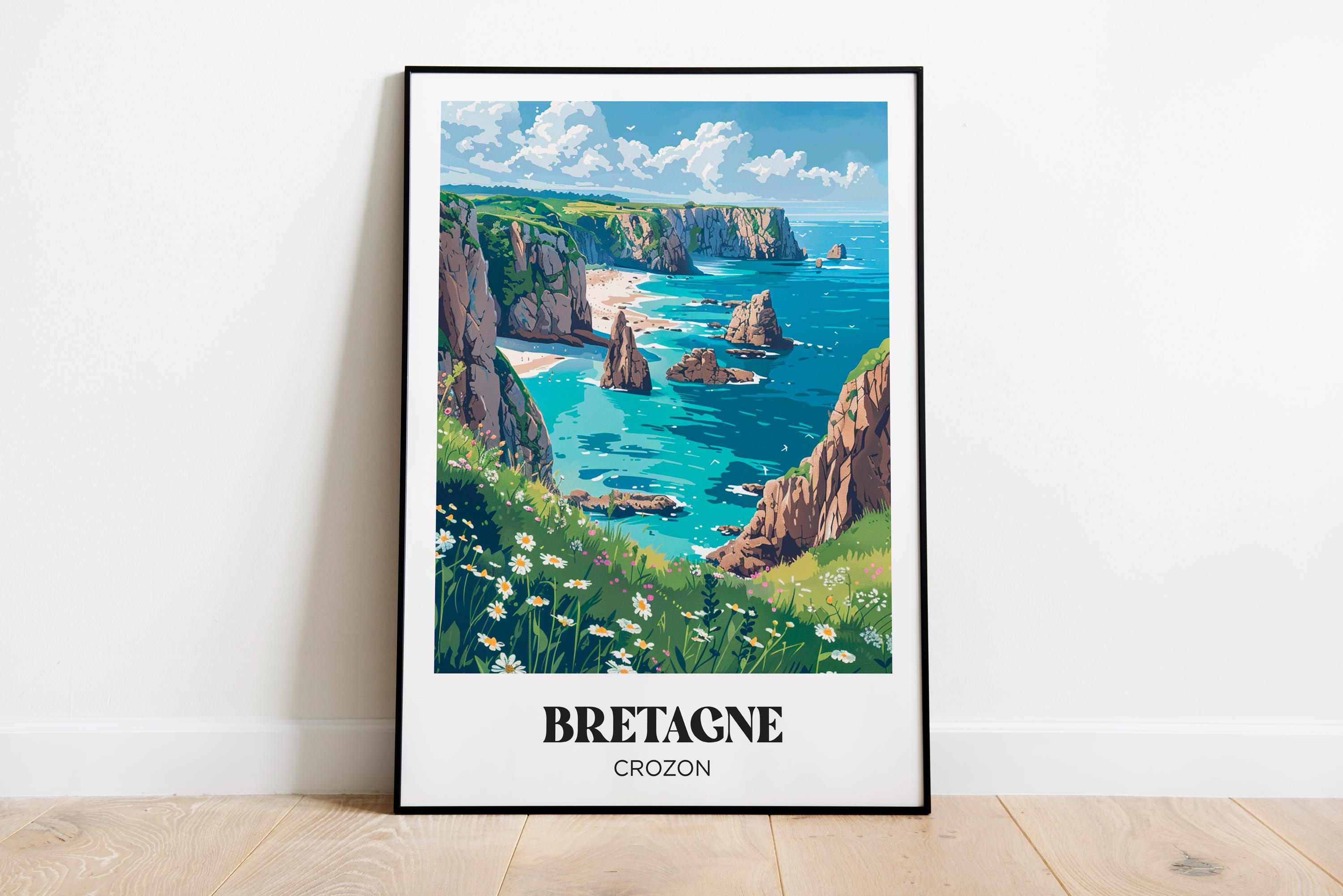 Crozon Peninsula Travel Poster, Brittany Print, Crozon Illustrated Painting, Printable Crozon Watercolor Decor, Crozon Gift, France Gift