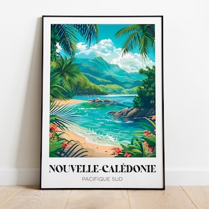 Póster de viaje de Nueva Caledonia - Ilustración de Nueva Caledonia - Póster de Numea, Nueva Caledonia - Póster de Playa Paraíso -