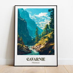 Manifesto turistico del Cirque de Gavarnie, Manifesto dei Pirenei, Lago escursionistico - Illustrazione - Manifesto turistico retrò vintage - Regalo per escursionisti