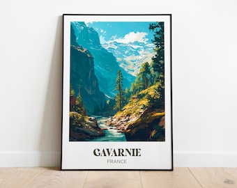Affiche voyage Cirque de Gavarnie, Affiche Pyrénées, Lac randonnée - Illustration - Travel poster rétro vintage - Cadeau randonneurs