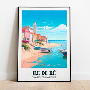 Poster di viaggio Ile de Ré, Charente-Maritime, La Rochelle - Illustrazione della casa vacanza - Poster di viaggio vintage retrò