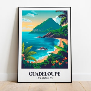 Cartel de viaje de Guadalupe, Antillas - Ilustración de Guadalupe - Cartel de Guadalupe - Cartel de viaje de Guadalupe