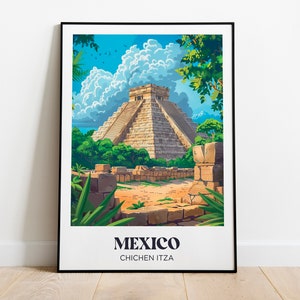 Chichen Itza Travel Poster, Mexico Wall Art Print, Chichen Itza Painting Illustration,Printable Mexico Watercolor Home Decor