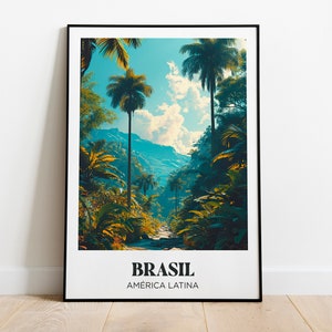 Brasil Travel Poster,Tropical Wall Art Print,Palm trees Painting Illustration,Printable Brasil Watercolor Home Decor