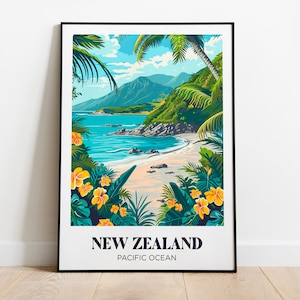 Neuseeland Reiseposter, Neuseeland Illustration, Pazifik - Neuseeland Reiseposter