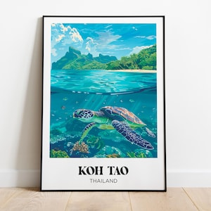 Póster de viaje de la tortuga de Koh Tao, ilustración de la tortuga de Koh Tao, póster de viaje a Tailandia, impresión de la tortuga de Koh Tao, regalo de viaje a Tailandia
