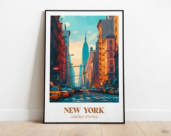 Póster de viaje de Nueva York, EE. UU. - Decoración de pared - Ilustración - Póster retro vintage - Póster de viaje
