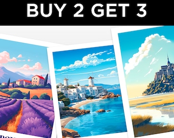 Promotion: Buy 2 Posters, Get 3! - Travel Poster / Cheap travel posters - Original gift idea