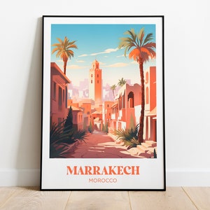 Marrakesch, Marokko, Medina Reiseposter - Wanddekoration - Illustration - Marokkanisches Dekor - Minimalistisches Retro Vintage Poster