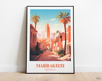 Marrakesh Travel Poster, Marrakesh Wall Art Print,Tahiti Painting Illustration,Printable Marrakesh Watercolor Home Decor