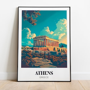 Poster di viaggio di Atene, Grecia, illustrazione di Atene, Grecia, poster di Atene, Grecia, decorazione murale dell'Acropoli di Atene, Grecia