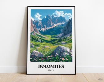 Dolomites Travel Poster, Dolomites Print, Italy Illustrated Painting, Printable Dolomites Watercolor Decor, Poster Mountain Landscape