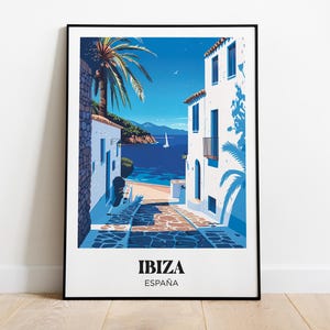 Ibiza Travel Poster, Ibiza Print, Spain Illustrated Painting, Printable Ibiza Watercolor Decor, Ibiza Gift, Poster sunset and palms