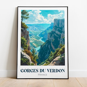 Gorges du Verdon Travel Poster,Provence Wall Art Print,Canyon Painting Illustration,Printable Provence Lake Watercolor Home Decor