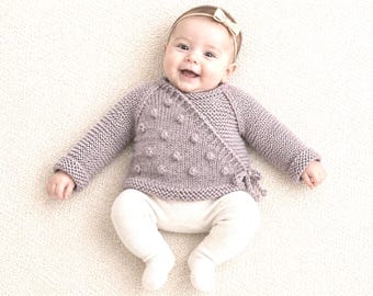 Cardigan croisé tricoté main pour bébé - Laine/alpaga - Convient pour 3 mois
