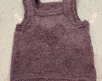 Hand-knitted Heart Detail Baby Vest - 100% Alpaca