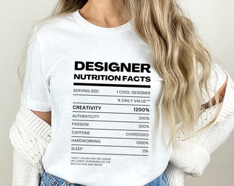 Camisa de información nutricional del diseñador, camisa de diseñador, camisa de diseñador divertida, camisa de creatividad, camisa de diseño, camisa creativa, camisa de impulso creativo