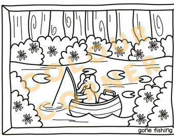 Ido a pescar - Descarga digital imprimible para colorear en página