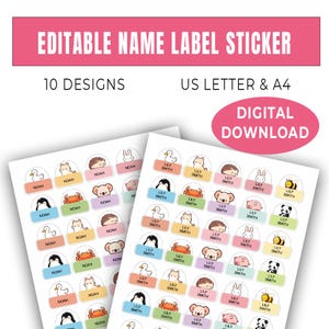 Editable School Supply Labels Name Tags for School Supplies School Labels Back to school Label Name Labels Personalized Labels Name Template